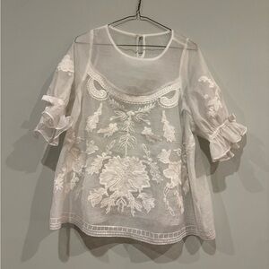 Elegant White Embroidered Women's Top